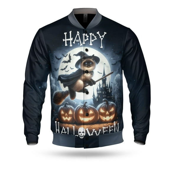 Happy Halloween Ragdoll Witch Pumpkins Bats All Over Print 3D Baseball Jacket Cat Lover Kitten Owner Gifts Idea Bomber Jacket Softball - 13012