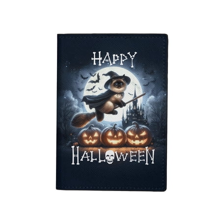 Happy Halloween Ragdoll Witch Pumpkins Bats Travel Passport Wallet Cat Lover Kitten Owner Gifts Idea PU Leather Passport Holder Cover - 13012