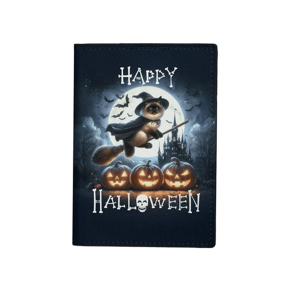 Happy Halloween Ragdoll Witch Pumpkins Bats Travel Passport Wallet Cat Lover Kitten Owner Gifts Idea PU Leather Passport Holder Cover - 13012
