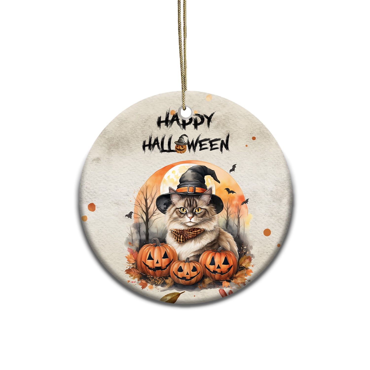 Happy Halloween Ragdoll Witches Hat Pumpkin Carving Ceramic Round