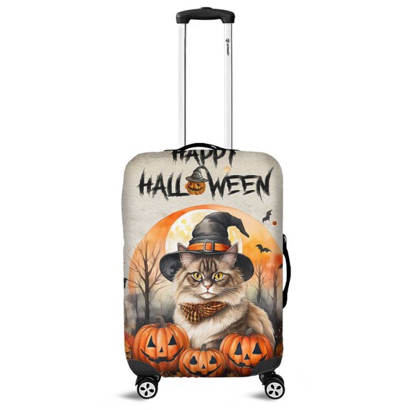 Happy Halloween Ragdoll Witches Hat Pumpkin Carving Travel Luggage Cover Cat Lover Kitten Owner Gifts Idea Suitcase Dust Protective Decor - 02019