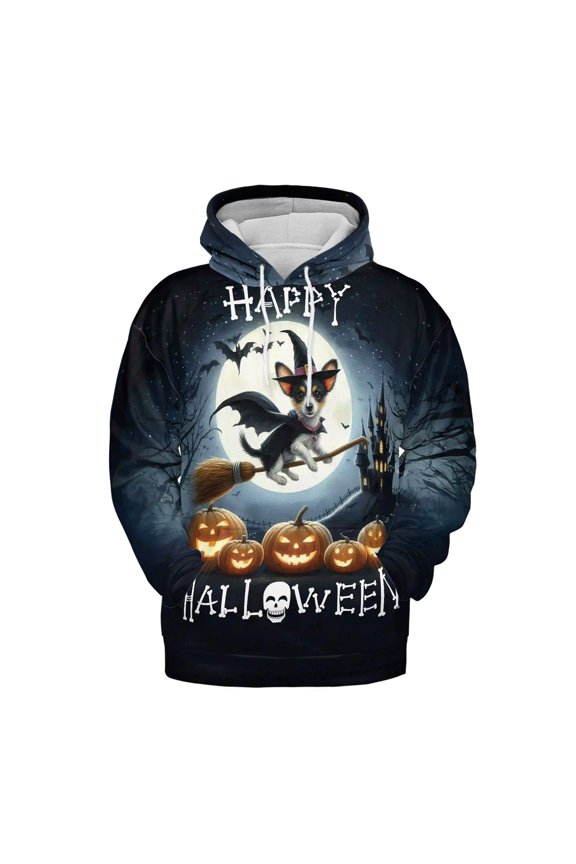 Happy Halloween Rat Terrier Witch Pumpkins Bats All Over Print 3D Hoodie Unisex Merch Hoodies Ratty Dog Lover - 13012