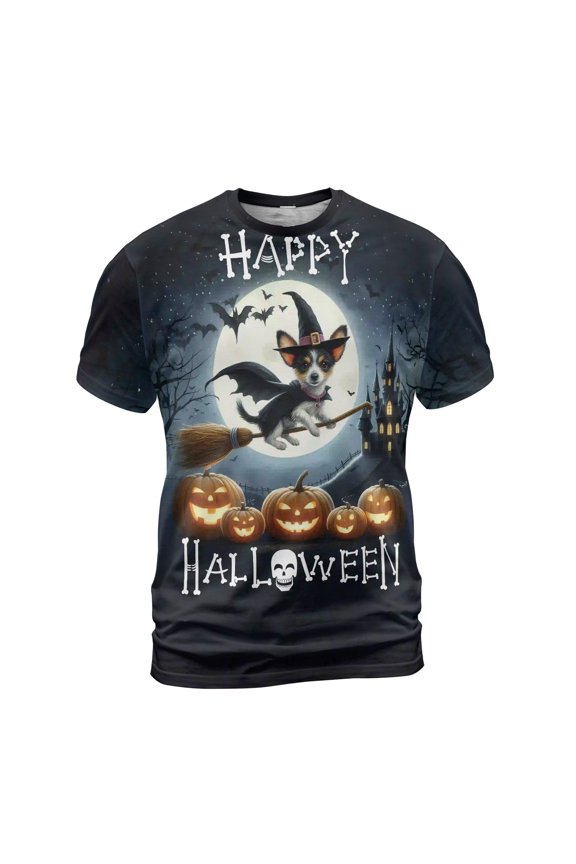 Happy Halloween Rat Terrier Witch Pumpkins Bats All Over Print 3D Shirt Unisex Merch Ratty Dog Lover - 13012