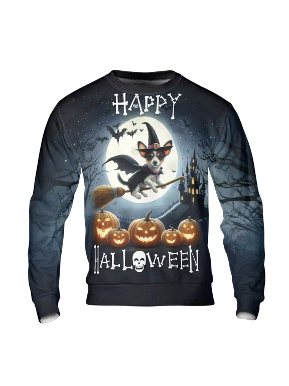 Happy Halloween Rat Terrier Witch Pumpkins Bats All Over Print 3D Sweatshirt Unisex Merch Ratty Dog Lover - 13012