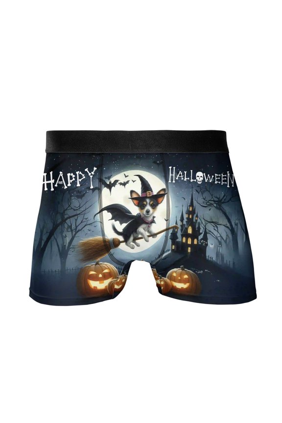Happy Halloween Rat Terrier Witch Pumpkins Bats All Over Print Boxer Briefs Underwear for Men Dad Ratty Dog Lover - 13012