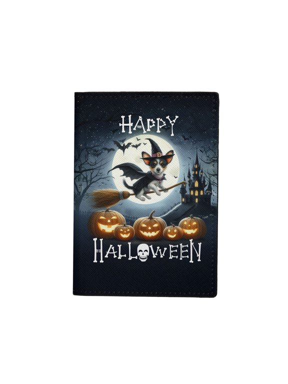 Happy Halloween Rat Terrier Witch Pumpkins Bats Travel Passport Wallet Ratty Dog Lover PU Leather Passport Holder Cover - 13012