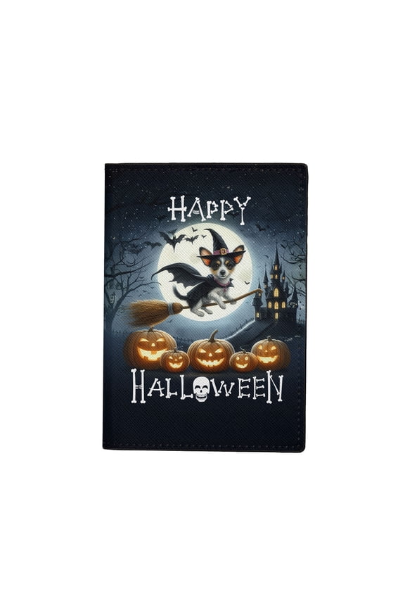 Happy Halloween Rat Terrier Witch Pumpkins Bats Travel Passport Wallet Ratty Dog Lover PU Leather Passport Holder Cover - 13012