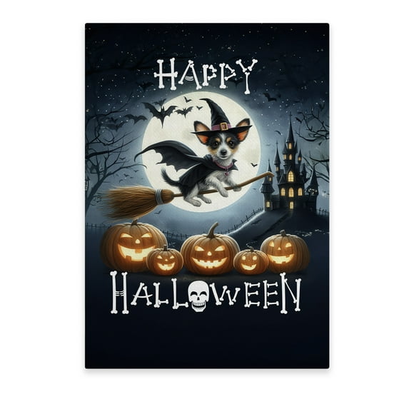 Happy Halloween Rat Terrier Witch Pumpkins Bats Vertical Matte Canvas Poster Ratty Dog Lover Wall Art Home Decor - 13012