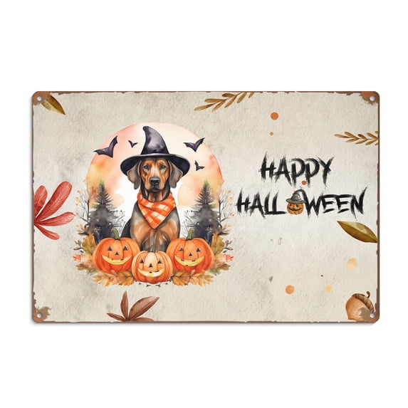 Happy Halloween Rhodesian Ridgeback Witches Hat Pumpkin Carving Horizontal Metal Aluminum Sign Ridgebacks Dog Lover Gifts Wall Art Home Decor - 02019