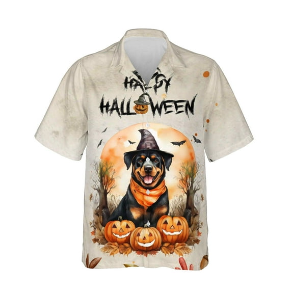 Happy Halloween Rottweiler Witches Hat Pumpkin Carving Hawaiian Shirt Breathable Summer Unisex Merch Rottie Dog Lover Gifts Idea - 02019