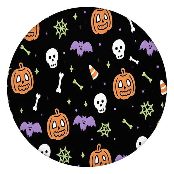 Happy Halloween Round Table Cloth with Elastic Edge Wrinkle Resistant Washable Evil Pumpkin Ghost Tablecolths Table Cover for Halloween Party Decorations Favors (44in)