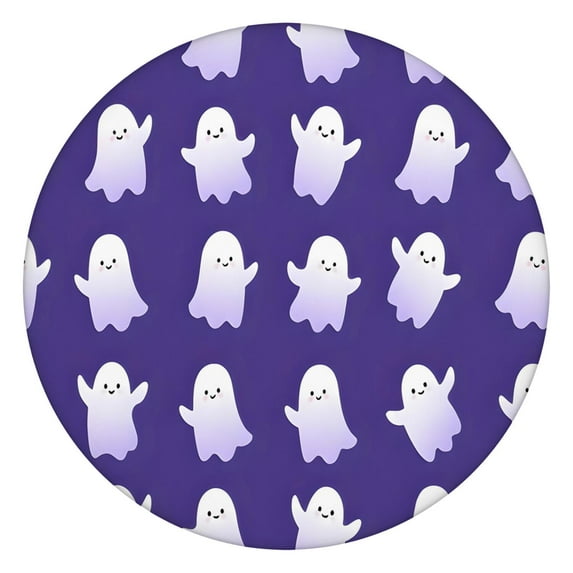Happy Halloween Round Table Cover with Elastic Edge Wrinkle Resistant Washable Evil Pumpkin Ghost Table Covers Table Cloths for Halloween Party Decorations Favors (44in)