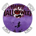 thumbnail image 1 of Happy Halloween Round Tablecloth for 36-44 Inch Tables,Fitted Table Cover with Elastic Edge,Pumpkin Witch Castle Cat Tree Purple Black Waterproof Outdoor Table Cloth Protector for Patio Garden Dinner, 1 of 9