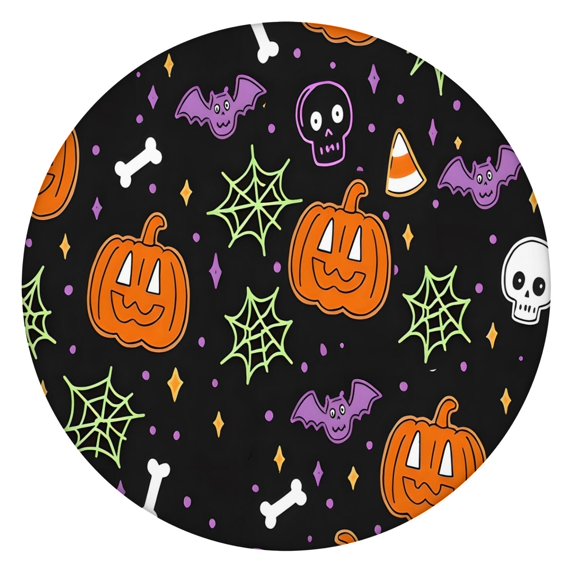 Happy Halloween Round Tablecloth with Elastic Edge Wrinkle Resistant Washable Evil Pumpkin Ghost Table Covers Tablecloth for Party Picnic Dinner Decor (52in)