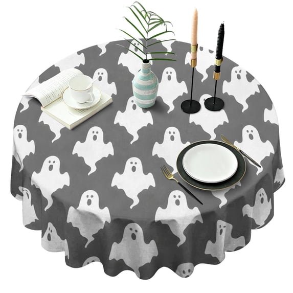 Happy Halloween Round Tablecloth Waterproof Spillproof Round Table Covers Evil Pumpkin Ghost Tablecloth for Dining Kitchen Restaurant Birthday (60x60 inches)
