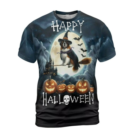 Happy Halloween Saint Bernard Witch Pumpkins Bats All Over Print 3D Shirt Unisex Merch St Dog Lover - 13012