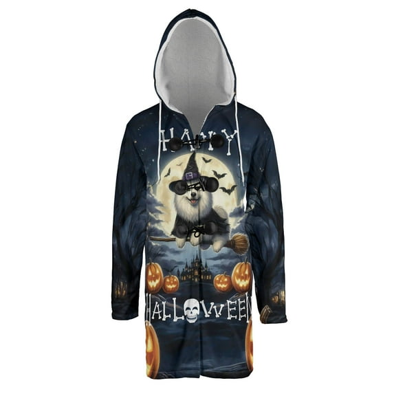 Happy Halloween Samoyed Witch Pumpkins Bats All Over Print 3D Hooded Duffle Toggle Coat Siberian Sammy Dog Lover - 13012