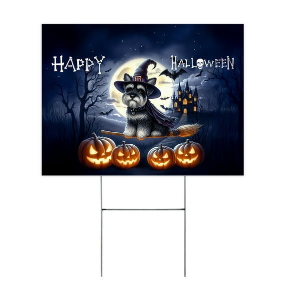 Happy Halloween Schnauzer Witch Pumpkins Bats Yard Sign Miniature Schnauzer Dog Lover Outdoor Home Lawn Garden Porch Decor - 13012