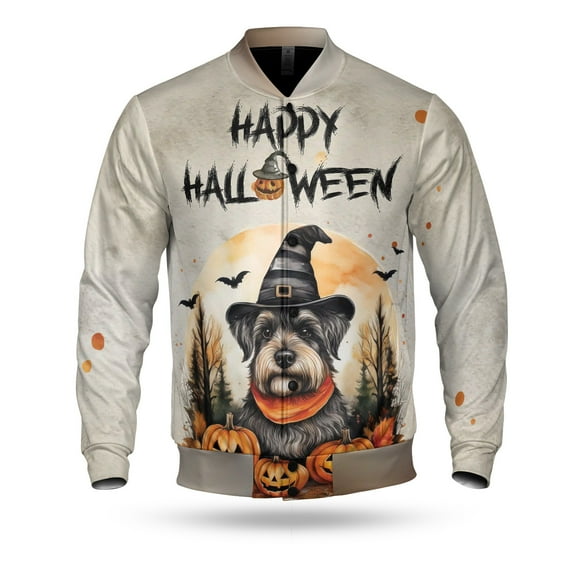 Happy Halloween Schnauzer Witches Hat Pumpkin Carving All Over Print 3D Baseball Jacket Miniature Schnauzer Dog Lover Bomber Jacket Softball - 02019