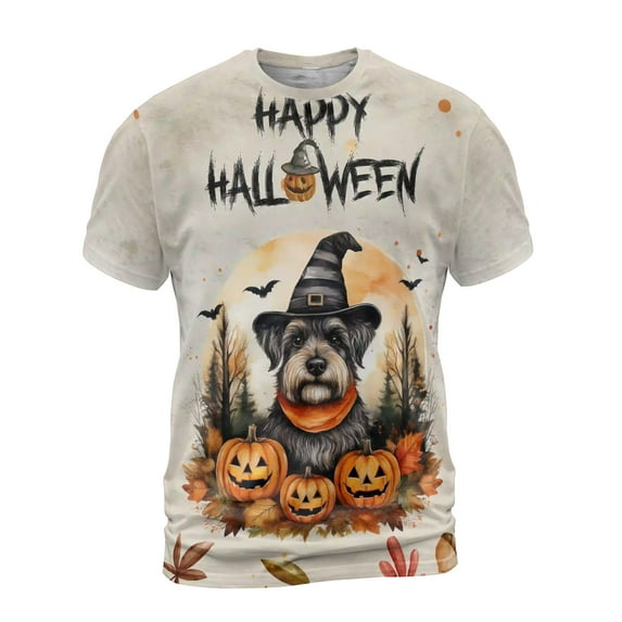 Happy Halloween Schnauzer Witches Hat Pumpkin Carving All Over Print 3D Shirt Unisex Merch Miniature Schnauzer Dog Lover - 02019