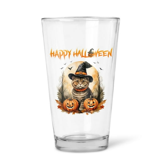Happy Halloween Scottish Fold Witches Hat Pumpkin Carving 16oz Pint Beer Glass Mug Cat Lover Kitten Owner Gifts Beer Glasses Cup - 02019