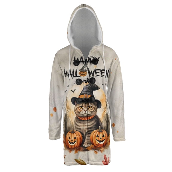 Happy Halloween Scottish Fold Witches Hat Pumpkin Carving All Over Print 3D Hooded Duffle Toggle Coat Cat Lover Kitten Owner Gifts - 02019