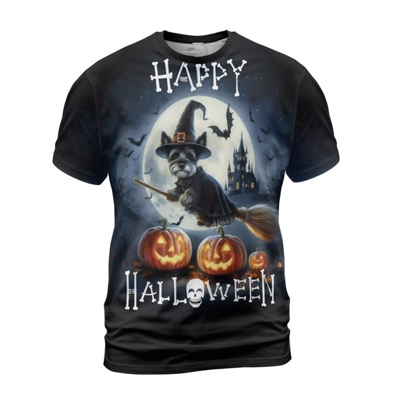 Happy Halloween Scottish Terrier Witch Pumpkins Bats All Over Print 3D Shirt Unisex Merch Scottie Dog Lover Gifts - 13012