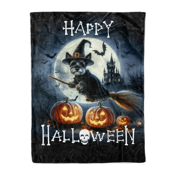 Happy Halloween Scottish Terrier Witch Pumpkins Bats Cozy Fleece Blanket Scottie Dog Lover Gifts Warm Soft Throw Blanket - 13012