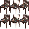 thumbnail image 1 of Happy Halloween Seat Covers for Dining Room Chairs Set Of 6,Stretch Printed Washable Chair Seat Cover with Elastic Ties and Button,Removable Waterproof Couch Cushion Covers, 1 of 6