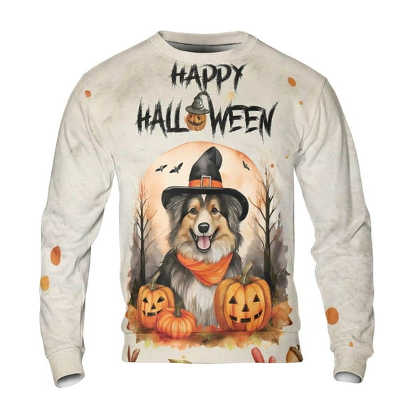 Happy Halloween Shetland Sheepdog Witches Hat Pumpkin Carving All Over Print 3D Sweatshirt Unisex Merch Sheltie Dog Lover Gifts - 02019