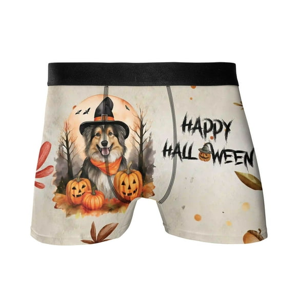Happy Halloween Shetland Sheepdog Witches Hat Pumpkin Carving All Over Print Boxer Briefs Underwear for Men Dad Sheltie Dog Lover Gifts - 02019
