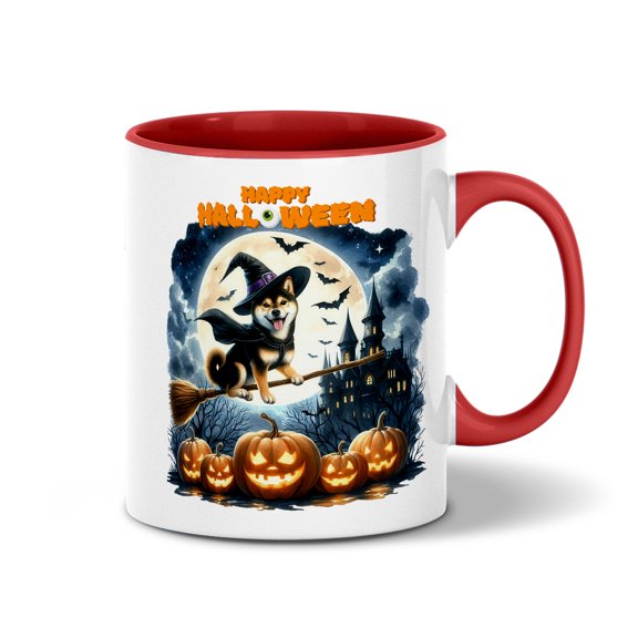 Happy Halloween Shiba Inu Witch Pumpkins Bats 11oz Accent Two-tone Mug Shibas Dog Lovers Gifts Idea Coffee Tea Cup - 13012