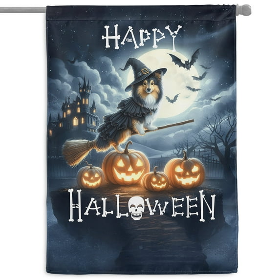 Happy Halloween Shih Tzu Witch Pumpkins Bats House Flag 28x40in Double Sided Lion Dog Lover Gifts Outdoor Decor - 13012