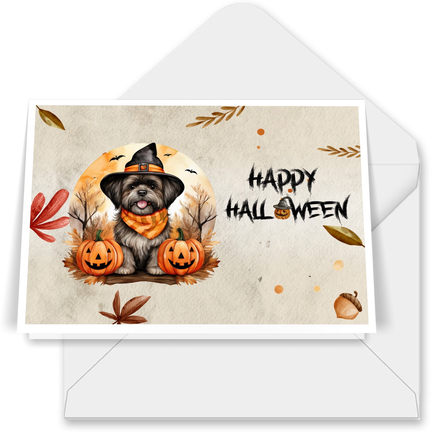 Happy Halloween Shih Tzu Witches Hat Pumpkin Carving 7x5in Folded ...