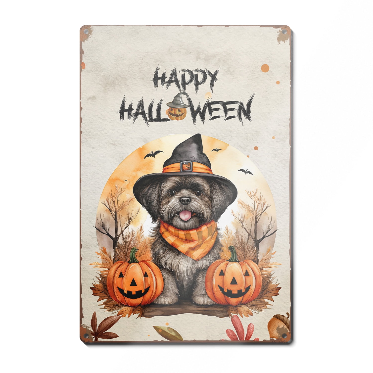 Happy Halloween Shih Tzu Witches Hat Pumpkin Carving Vertical Metal Happy Halloween Shih Tzu Witches Hat Pumpkin Carving Vertical Metal