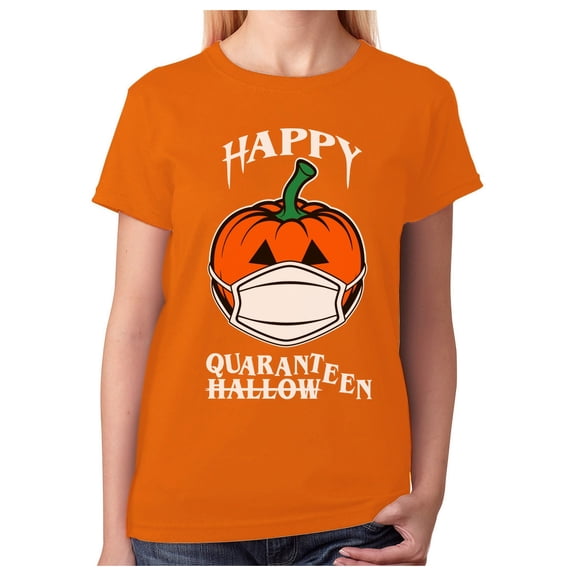 Happy Halloween Shirt 2020 Quarantine Pumpkin Jack O Lantern Women T-Shirt Large Orange