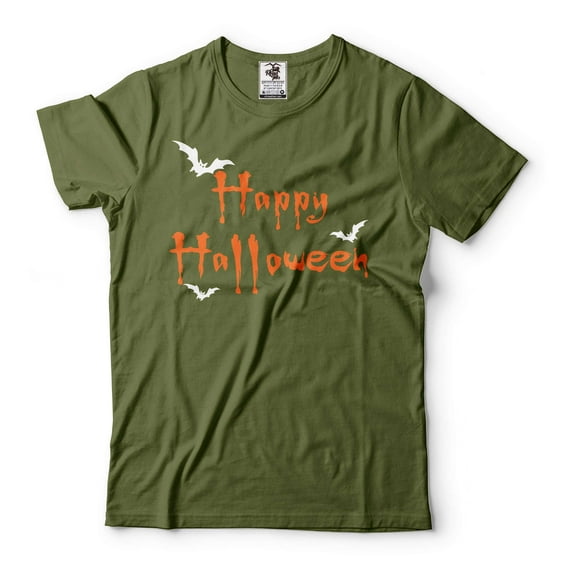 Happy Halloween Shirt Halloween Bats Shirt Halloween Gifts Halloween Costume Scary Horror Shirts (Medium Military Green)