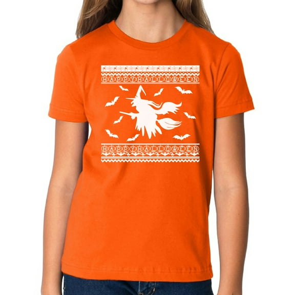 Happy Halloween Shirts for Kids Boys Girls - Age 6 from 15 Years Old - Flying Witch Graphic Tee