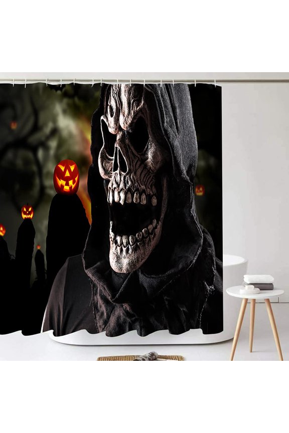 Happy Halloween Shower Curtain with 12 Hooks Skull Decorative Bath Curtain 72 x 72 Inch Polyester Fabric Machine Washable Waterproof Bathroom (Skull-Grey)
