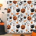 thumbnail image 1 of Happy Halloween Shower Curtain Cute Cartoon Pumpkin Spooky Ghost Orange Pumpkin Head Icons Funny Black Cat Spider’s Web Skull Skeleton Witch Hat Fabric Bath Curtain Set with Hook, 1 of 5
