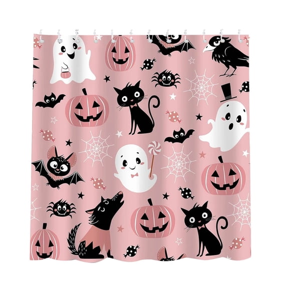 Happy Halloween Shower Curtain Cute Pumpkin Scary Cartoon Halloween Holiday Party Scary Night Bathroom Decoration With Hook