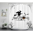 thumbnail image 1 of Happy Halloween Shower Curtain Magic Witch Broom Spider Web Pumpkin Bat Shower Curtains Black White Halloween Fabric Shower Curtains Sets with Hooks for Bathroom Decor, 72W x 84H Inches, 1 of 5