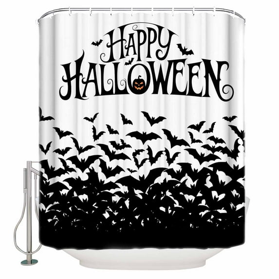 Happy Halloween Shower Curtain Set ，Waterproof Fabric Shower Curtains Bat Black Vintage Black Decoration Shower Curtains for Bathroom,Bathroom Decor 54x"78"