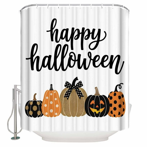Happy Halloween Shower Curtain Set ,Waterproof Fabric Shower Curtains Dot Gold Pumpkin Shower Curtains for Bathroom,Bathroom Decor 54x"78"