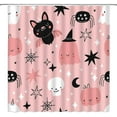 thumbnail image 1 of Happy Halloween Shower Curtain Spooky Cute Ghost Pumpkin Bats Spider Web Sugar Skull Moon Stars Funny Cartoon All Saints Day Holiday Party Pink Decor Fabric Bathroom Curtain with Hook, 1 of 1