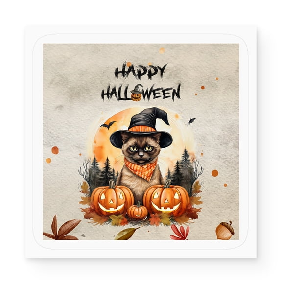 Happy Halloween Siamese Witches Hat Pumpkin Carving Vinyl Sticker Cat Lover Kitten Owner Gifts Waterproof Decal Art Decor - 02019