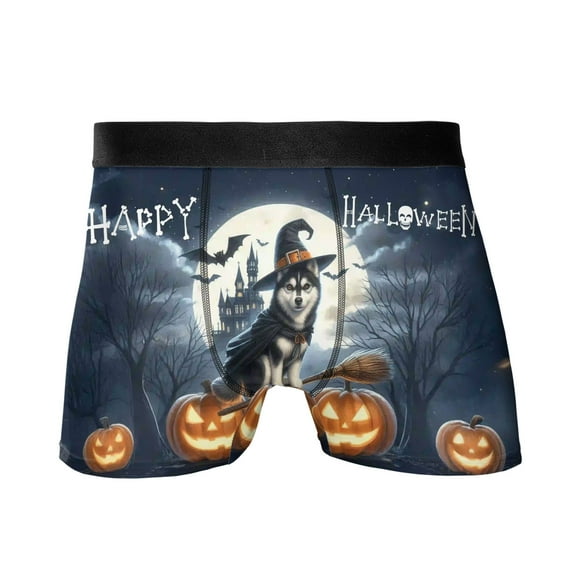 Happy Halloween Siberian Husky Witch Pumpkins Bats All Over Print Boxer Briefs Underwear for Men Dad Husky Dog Lover Gifts - 13012