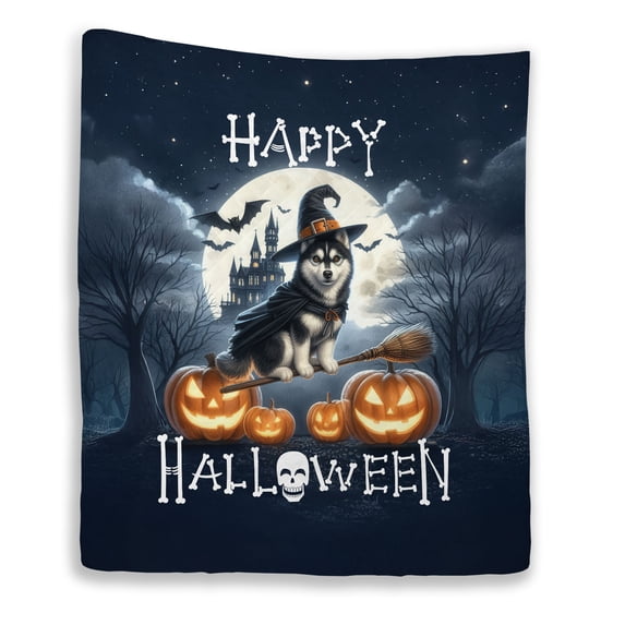 Happy Halloween Siberian Husky Witch Pumpkins Bats Quilt Blanket Husky Dog Lover Gifts Cozy Comforter Throw Blanket - 13012