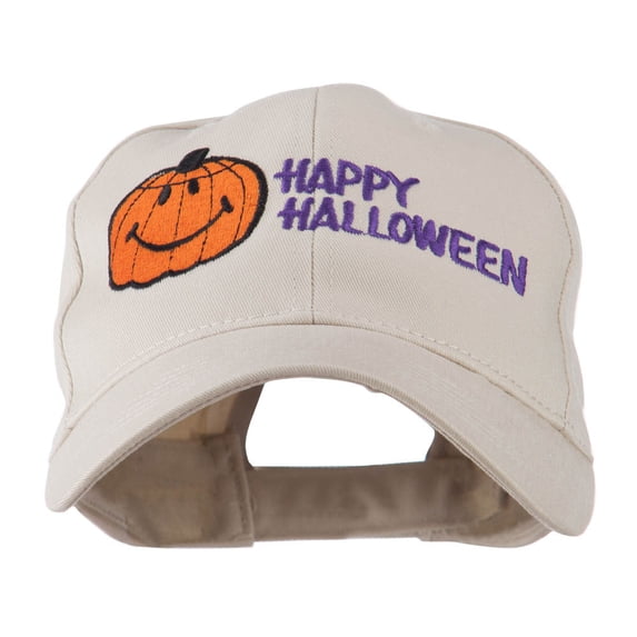 Happy Halloween Smile Pumpkin Embroidered Cap - Stone OSFM