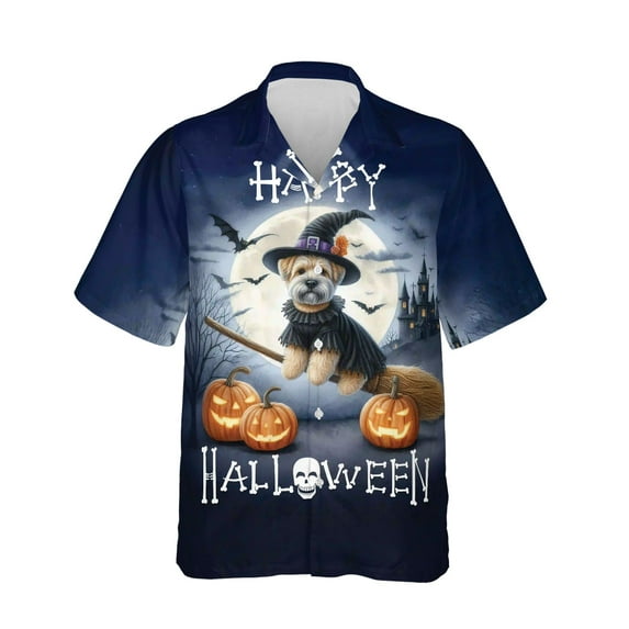 Happy Halloween Soft Coated Wheaten Terrier Witch Pumpkins Bats Hawaiian Shirt Breathable Summer Unisex Merch Wheatie Dog Lover - 13012